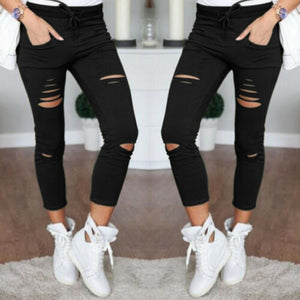 Hot Sale Women Skinny Ripped Holes Leggings Casual Hole Jeans Pants Leggings High Waist Stretch Slim Pencil Trousers - Virtual Blue Store