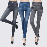 Slim Women Leggings Faux Denim Jeans Leggings Sexy Pocket Printing Fashion Fitness Leggings Casual High Waist Pencil Pants - Virtual Blue Store