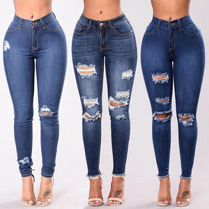 High Waist push up denim jeans Women Slim fit calca jeans ladies Ripped elastic skinny jeans Sexy Hole vintage boyfriend jeans - Virtual Blue Store