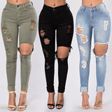 Black Ripped Jeans For Women Denim Pencil Pants Trousers High Waist Stretch Skinny Jeans Torn Jeggings Plus Size mom jeans