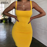 FSDA Square Neck Sleeveless Bodycon Mini Dress Basic Women Summer Black Backless Party Sexy Yellow Clubwear 2020 Dresses - Virtual Blue Store
