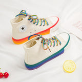 SWYIVY Rainbow Bottom Casual Shoes Woman High Top Sneakers Cavans 2020 Spring Female Casual Shoes White Canvas Sneakers Oman - Virtual Blue Store