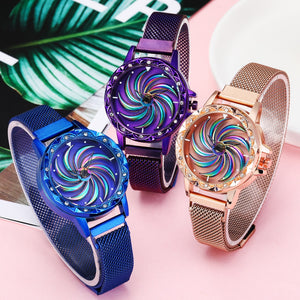 360 Degree Rotation Women Mesh Magnet Buckle windmill Watch Luxury Fashion Ladies Gold watches Quartz Watch Relogio Feminino - Virtual Blue Store