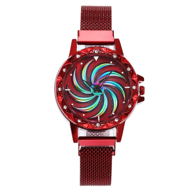 360 Degree Rotation Women Mesh Magnet Buckle windmill Watch Luxury Fashion Ladies Gold watches Quartz Watch Relogio Feminino - Virtual Blue Store