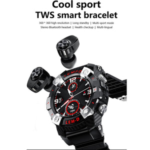 LEMFO LEMD Smart Watch Wireless Bluetooth 5.0 Earphone 2 In 1 360*360 HD Screen Sport Smartwatch Men For Android IOS Phone - Virtual Blue Store