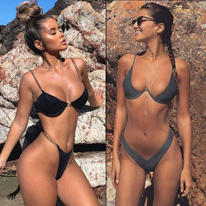 New high cut thong bathing suit high waist swimsuit Solid swimwear women Brazilian Biquini swim beach micro bikini - Virtual Blue Store