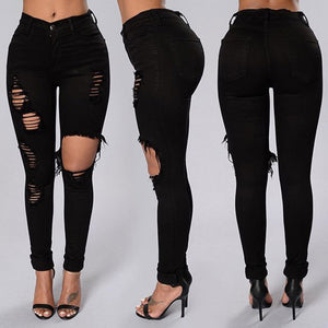 Women Fashion Ripped Jeans High Waist Big Hole Elastic Long Pencil Pants Tight Trousers Jeans Pantalones Vaqueros Mujer#25 - Virtual Blue Store