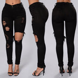Women Fashion Ripped Jeans High Waist Big Hole Elastic Long Pencil Pants Tight Trousers Jeans Pantalones Vaqueros Mujer#25
