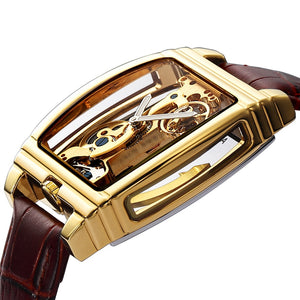 Transparent Automatic Mechanical Watch Men Steampunk Skeleton Luxury Gear Self Winding Leather Men's Clock Watches montre homme - Virtual Blue Store