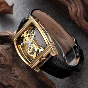 Transparent Automatic Mechanical Watch Men Steampunk Skeleton Luxury Gear Self Winding Leather Men's Clock Watches montre homme - Virtual Blue Store