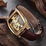 Transparent Automatic Mechanical Watch Men Steampunk Skeleton Luxury Gear Self Winding Leather Men's Clock Watches montre homme - Virtual Blue Store