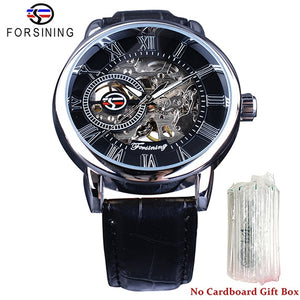 Forsining 3d Logo Design Hollow Engraving Black Gold Case Leather Skeleton Mechanical Watches Men Luxury Brand Heren Horloge - Virtual Blue Store
