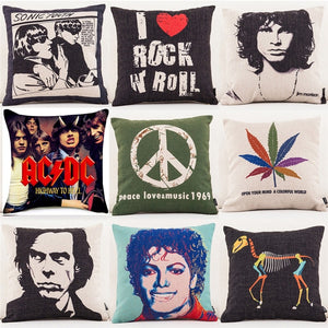 Super Star Peace Love& Music 1969 Cushion Cover Rock & Roll Home Decor Pillow Case Cojines Decorativos Para Sofa Pillow Cover - Virtual Blue Store