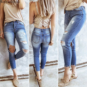 Fashion Hole Ripped Jeans Women vintage Destroyed Cool Denim High waist Straight Jeans Pants Autumn Slim Jeans Trousers - Virtual Blue Store