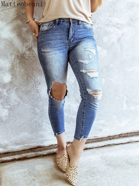Fashion Hole Ripped Jeans Women vintage Destroyed Cool Denim High waist Straight Jeans Pants Autumn Slim Jeans Trousers - Virtual Blue Store