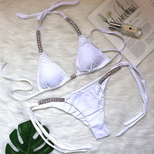 In-X Shiny crystal bikinis 2020 mujer Halter push up swimsuit female Sexy triangle swimwear women Shiny bathing suit two pieces - Virtual Blue Store