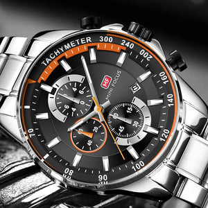 Mens Chronograph Stainless Steel Strap Military Sport Quartz Wrist Watches with Luminous Hands Clock Man relogio masculino - Virtual Blue Store