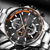 Mens Chronograph Stainless Steel Strap Military Sport Quartz Wrist Watches with Luminous Hands Clock Man relogio masculino