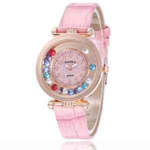 Fashion Women Watch Luxury High Quality Ladies Wrist Watches Leather Band Quartz Clock Female Round Watches Crystal Dial Gifts - Virtual Blue Store