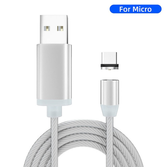 2m 1m Magnetic Charge Cable For iphone Flowing Glow Fast Charging Cable Lighting Micro USB Cable LED Magnet Charger Type C Cord - Virtual Blue Store