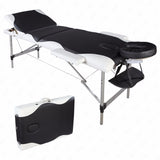 185 x 60 x 81cm  3 Sections Foldable Beauty Bed  Folding Aluminum Tube SPA Bodybuilding Massage Table Black with White Edge - Virtual Blue Store