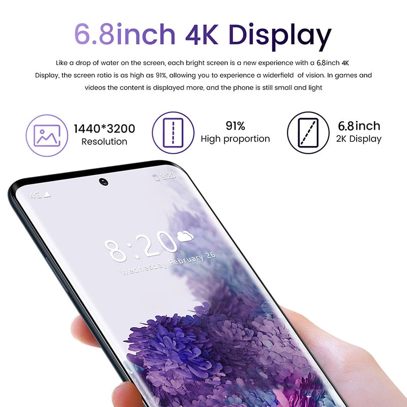 Newest 6.8 inch 1:1 Galay S20 global Shipping Camera Snapdragon 855 8GB RAM 256GB ROM Octa Core 4 smart phone - Virtual Blue Store