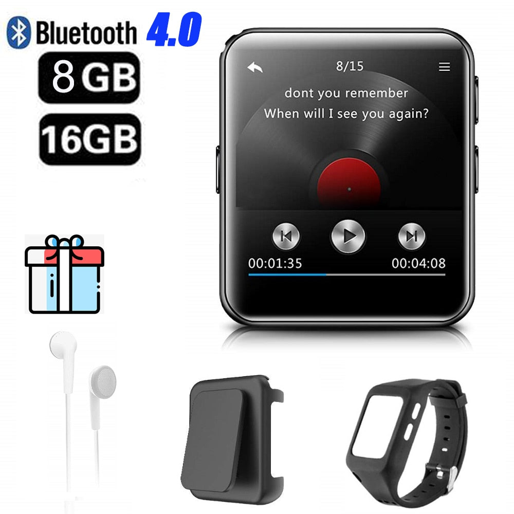 Bluetooth MP3 Watch with Touch Screen 8/16GB Clip MP3 Player for Running Cycling Hiking Support Recording,FM Radio - Virtual Blue Store