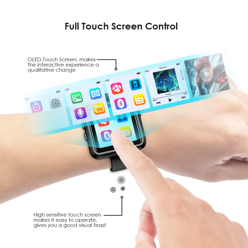 Bluetooth MP3 Watch with Touch Screen 8/16GB Clip MP3 Player for Running Cycling Hiking Support Recording,FM Radio - Virtual Blue Store