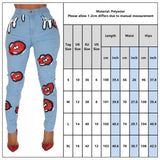 Autumn High Waist Jeans Women  Mouth Printed Denim Pants Female Casual Skinny Jeans With Pockets pantalones Streetwear D30 - Virtual Blue Store