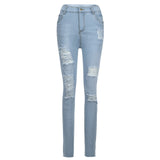 Women High Waist Jeans Pants Elastic Holes Denim Jeans 3 Season Pencil Pants Woman Casual Skinny Ripped Jeans Trousers #3 - Virtual Blue Store