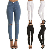 Women Denim Pencil Pants Causal High Waist Jeans Woman Sexy Ripped Hole Vintage Solid Stretch Workout Skinny Mom Jeans