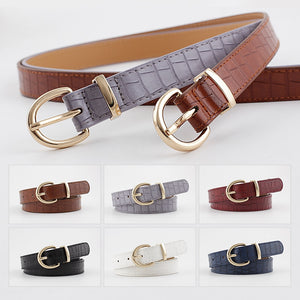 New Women's Wide Black White Violet Brown Crocodile Skin Print Belt Waistband Female Gold Pin Buckle Belts For Women Dress - Virtual Blue Store