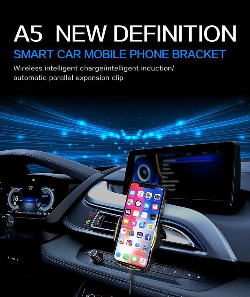 A5 10W Wireless Car Charger Automatic Clamping Fast Charging Phone Holder Mount Car for iPhone 11 Huawei Samsung Smart Phones - Virtual Blue Store