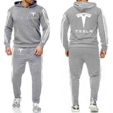 Men's Hoodie Tesla Car Logo Print Casual Solid color Harajuku Hooded Fleece zipper Jacket Sweatshirt Sweatpants Suit 2pcs - Virtual Blue Store