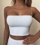 2020 Summer Women's Crop Top Sexy Elastic Cotton Camis sleeveless Short Tank Top Bar - Virtual Blue Store