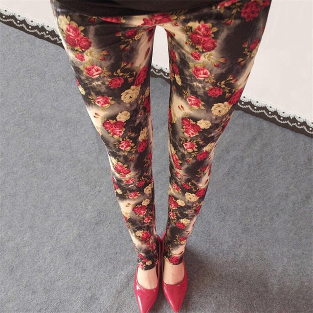 MAWCLOS Women Floral Print Leggings Casual Holiday Trousers Elastic Sexy  Vacation Bottom Pants 
