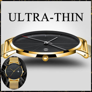 Complete Calendar Ultra Thin Men's Watch Stainless Steel Mesh Band Quartz Wrist Watches Men Clock Simple Design Fashion relogios - Virtual Blue Store