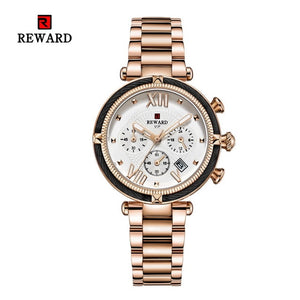 REWARD Fashion New Women Watches Elegant Chronograph Dial calendar Stainless steel Strap Quartz Japanese Movement Waterproof - Virtual Blue Store