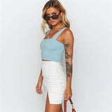 Square Neck Sleeveless Summer Crop Top White Women Black Casual Basic T Shirt Off Shoulder Cami Sexy Backless Tank Top - Virtual Blue Store