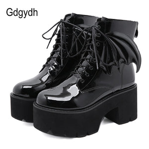 Gdgydh New Fashion Angel Wing Ankle Boots High Heels Patent Leather Womens Platform Boots Punk Gothic Sexy Model Shoes Prefect - Virtual Blue Store