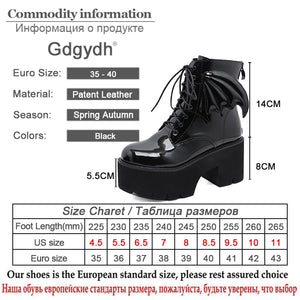 Gdgydh New Fashion Angel Wing Ankle Boots High Heels Patent Leather Womens Platform Boots Punk Gothic Sexy Model Shoes Prefect - Virtual Blue Store
