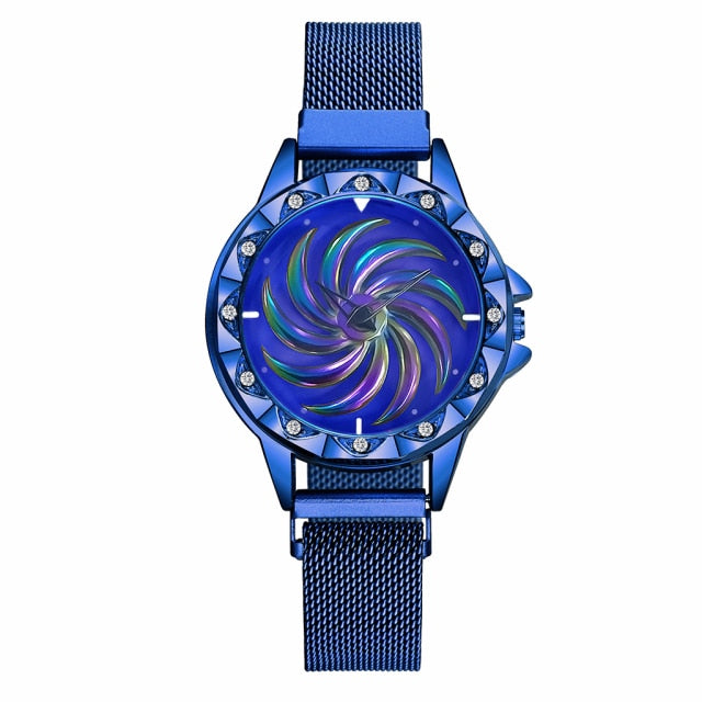 Women Magnet Buckle Rotating Flower Watch Bracelet Set Luxury Ladies Quartz Watch Relogio Feminino - Virtual Blue Store
