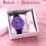 Women Magnet Buckle Rotating Flower Watch Bracelet Set Luxury Ladies Quartz Watch Relogio Feminino - Virtual Blue Store