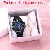 Women Magnet Buckle Rotating Flower Watch Bracelet Set Luxury Ladies Quartz Watch Relogio Feminino - Virtual Blue Store