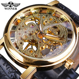 Winner 2021 Retro Casual Series Rectangle Dial Design Golden Leather Strap Mens Watches Top Brand Luxury Mechanical Skeleton Watch - Virtual Blue Store