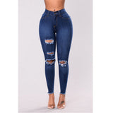 Women Stretch Ripped Distressed Skinny High Waist Denim Pants Shredded Jeans Trousers Slim Jeggings Laides Spring Autumn Wear - Virtual Blue Store
