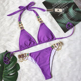 In-X Sexy diamond swimsuit women Shiny metal swimwear women bikinis mujer halter swim suit Biquini Purple bathing suit new - Virtual Blue Store