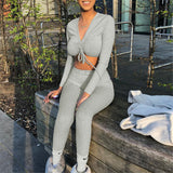 Women Knitted Lounge Wear Sets 2pcs Crop Top  Suit Ladies  Tracksuit Set Autumn Casual Streetwear Clubwear - Virtual Blue Store