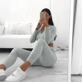 Women Knitted Lounge Wear Sets 2pcs Crop Top  Suit Ladies  Tracksuit Set Autumn Casual Streetwear Clubwear - Virtual Blue Store