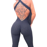 Women  Sports Yoga Set Siamese High Waist Hips Trousers Halter Top  Bandage Yoga Jumpsuit Fitness Tracksuit - Virtual Blue Store